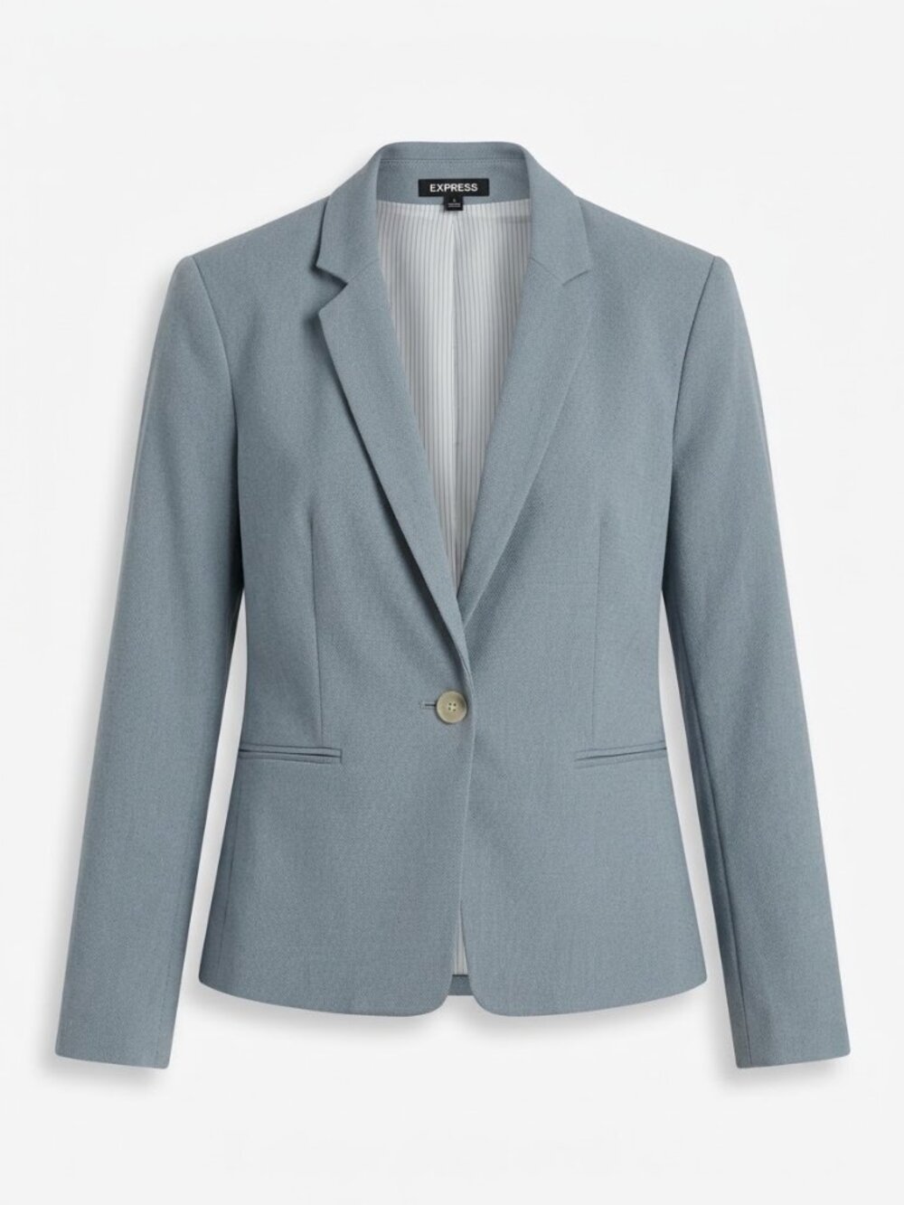 Blue Gray Single-Button Notch Lapel Blazer with Striped Interior Lining
